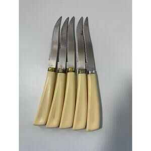 Quikut Stainless Steel Steak Knives Lot Of 5 Vintage USA Ivory